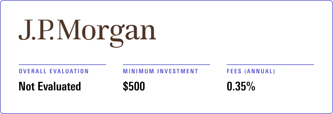 J.P. Morgan Automated Investing was not evaluated. The provider’s minimum investment is $500 and annual advisory fee is 0.35%.