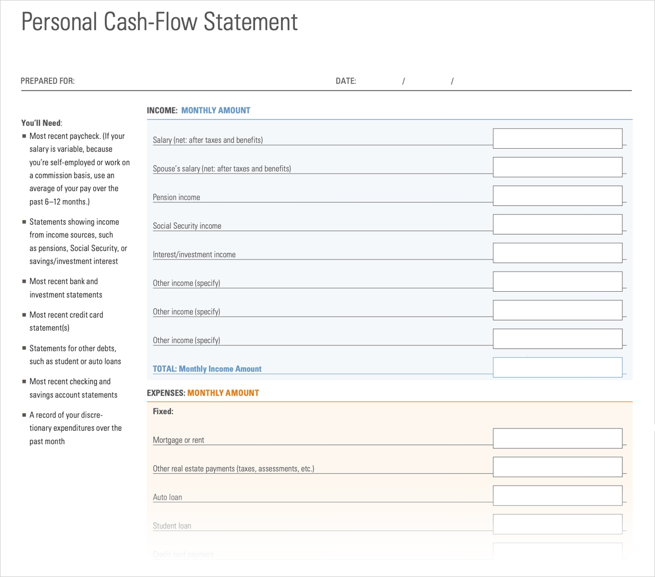 Personal Cash-flow Statement | Morningstar