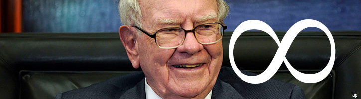 Warren Buffett next to an infinity symbol