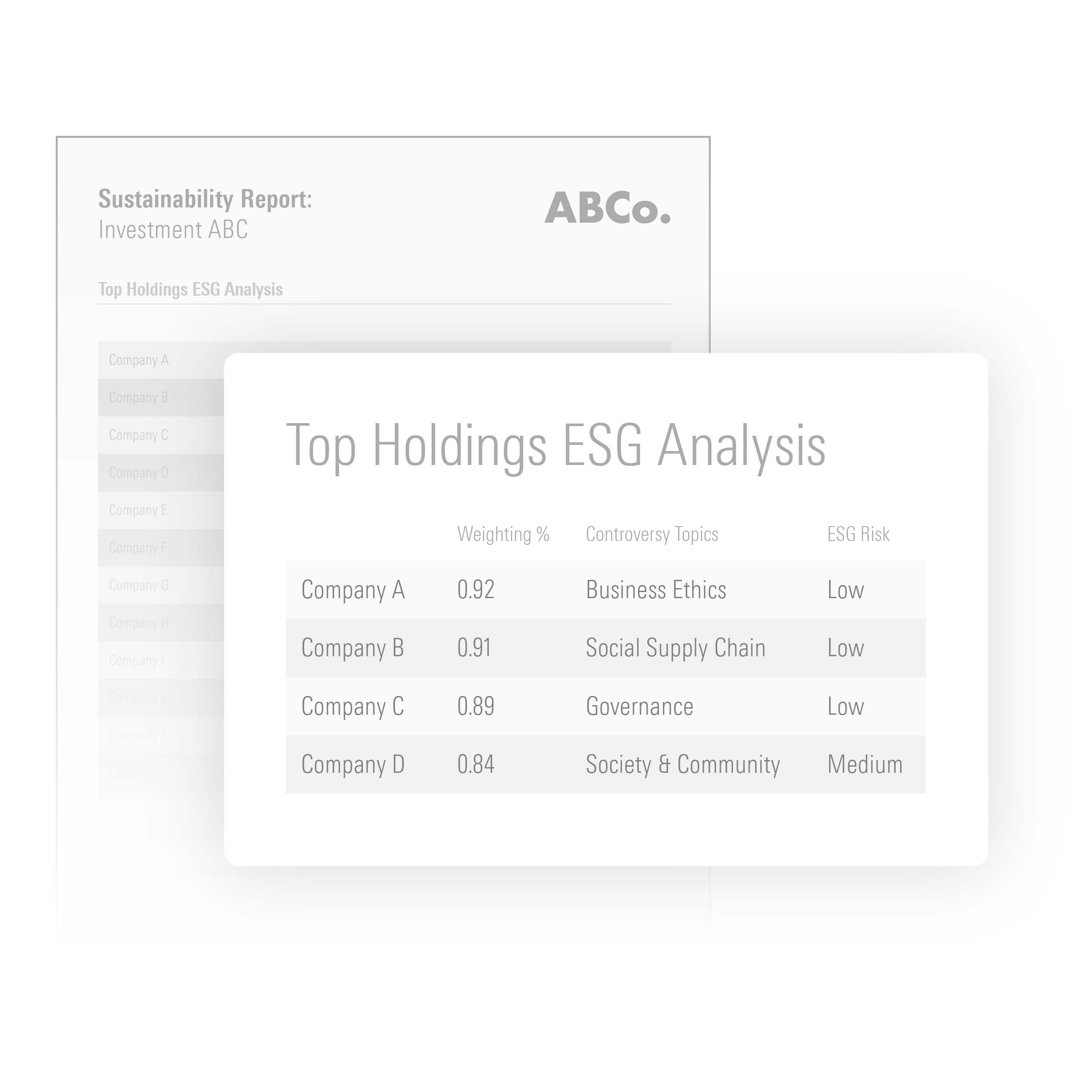 Illustrated detail of Top ESG Holdings from Sustainability Report 