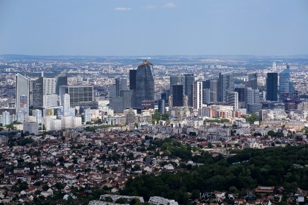 Skyline view of the La Defense business district in Paris