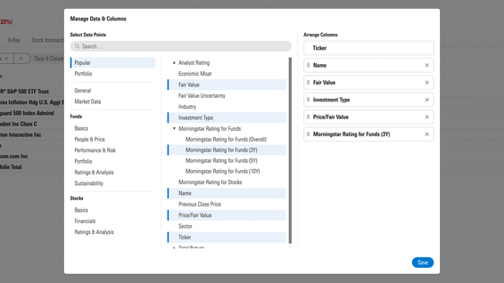 Choose data points for columns