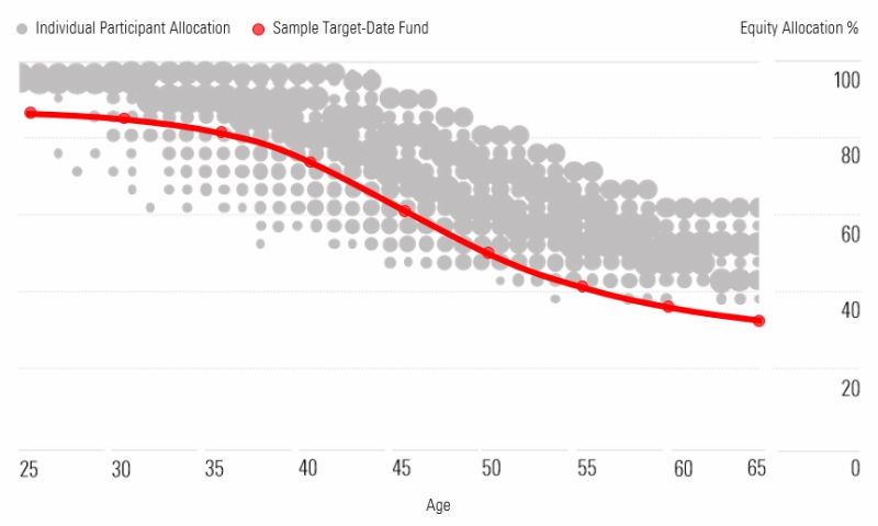 Glide path chart showing investment option for one employee