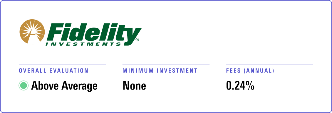 Fidelity Go receives an overall evaluation of Above Average, with no minimum investment and annual advisory fee of 0.24%.