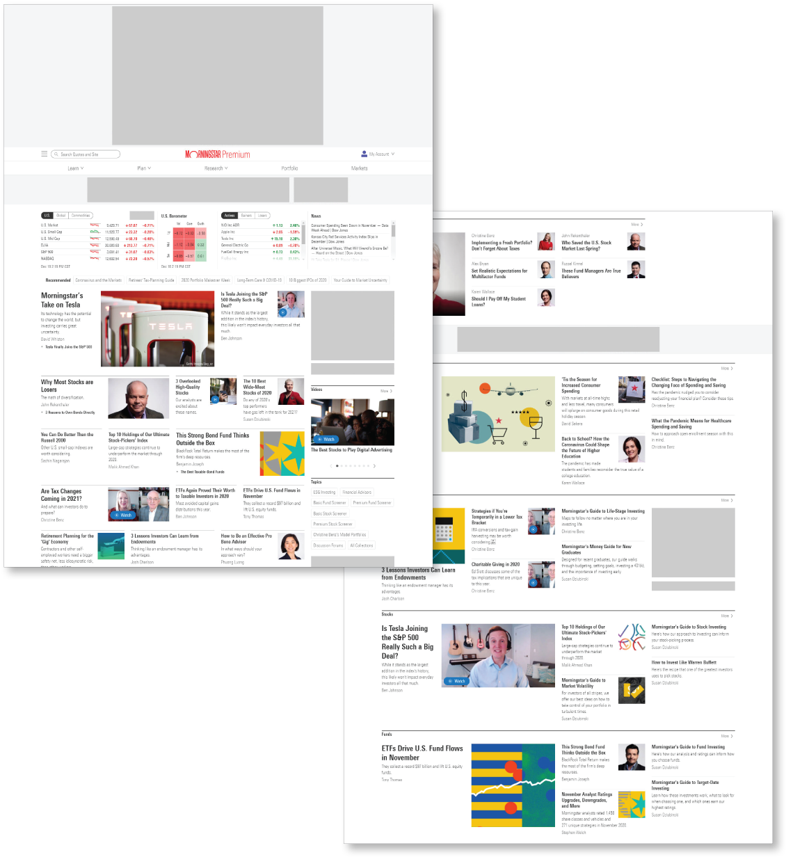 Morningstar.com homepage buyout screenshots