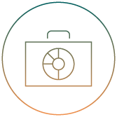 an icon of a portfolio containing a segmented donut chart