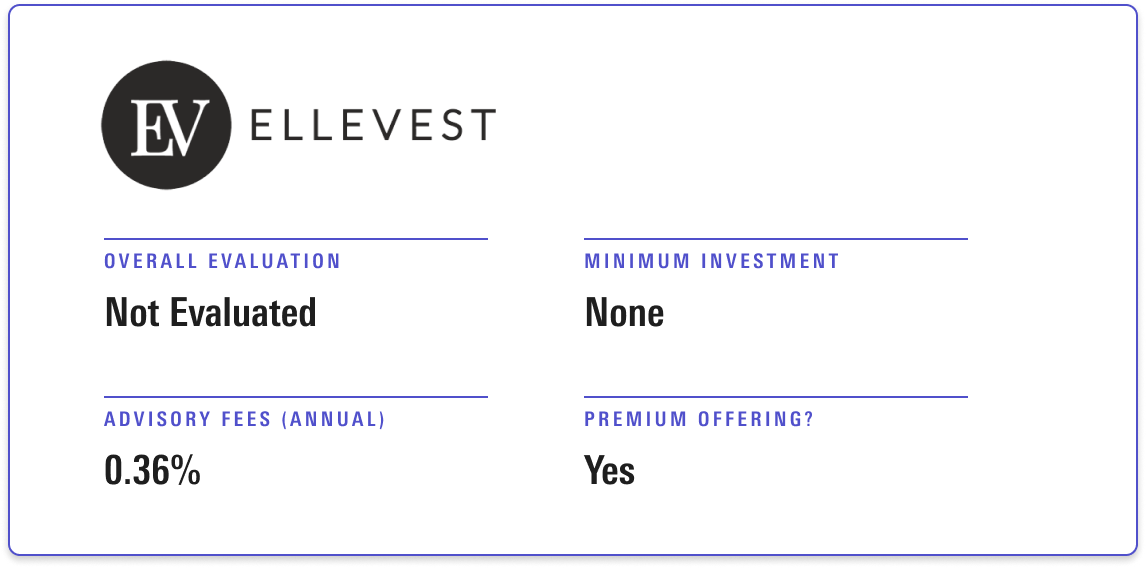 Ellevest was not evaluated. The provider has no minimum investment and an annual advisory fee of 0.36%.