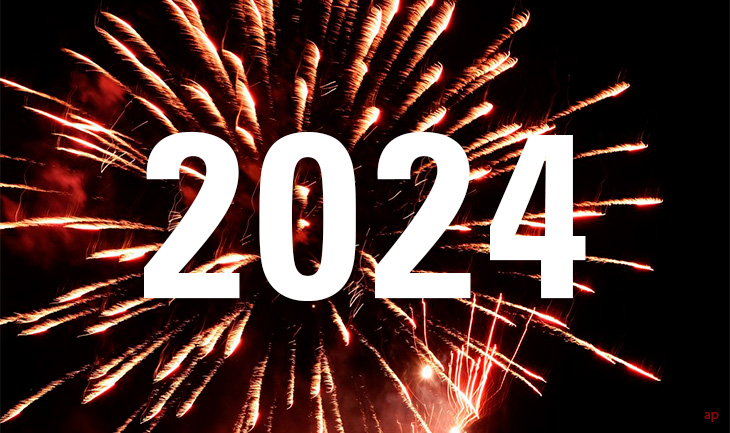 Fireworks with the number 2024 written on top