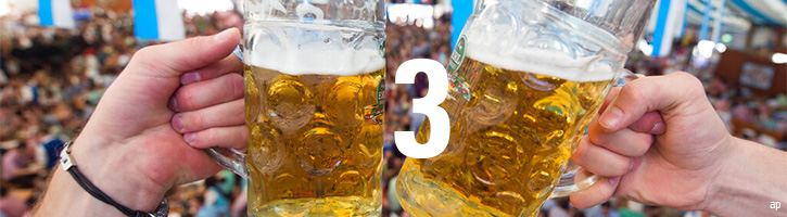 Beers at Oktoberfest, with the number 3 overlayed