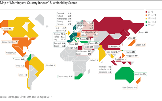Map of Morningstar Country Indexes' Sustainability Scores