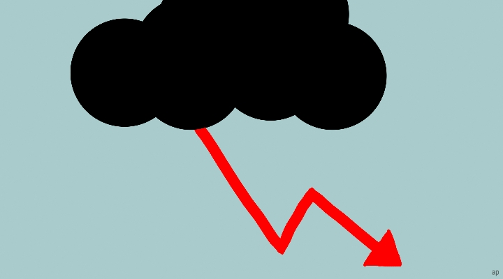 Cloud with a downward arrow to symbolise a stock market crash