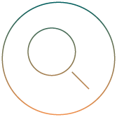 a magnifying glass icon representing research