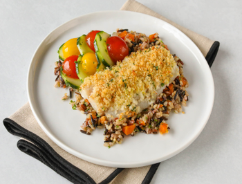Blue Cod Baked With Lemon-Herb Crumbs & Wild Rice