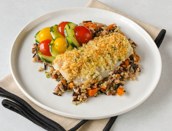 Blue Cod Baked With Lemon-Herb Crumbs & Wild Rice