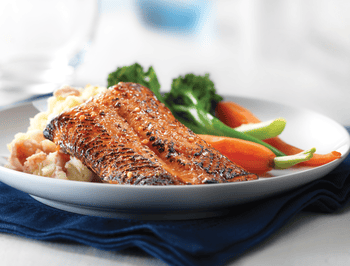 SMOKY APPLEWOOD SALMON WITH BACON CHEDDAR MASHED POTATOES