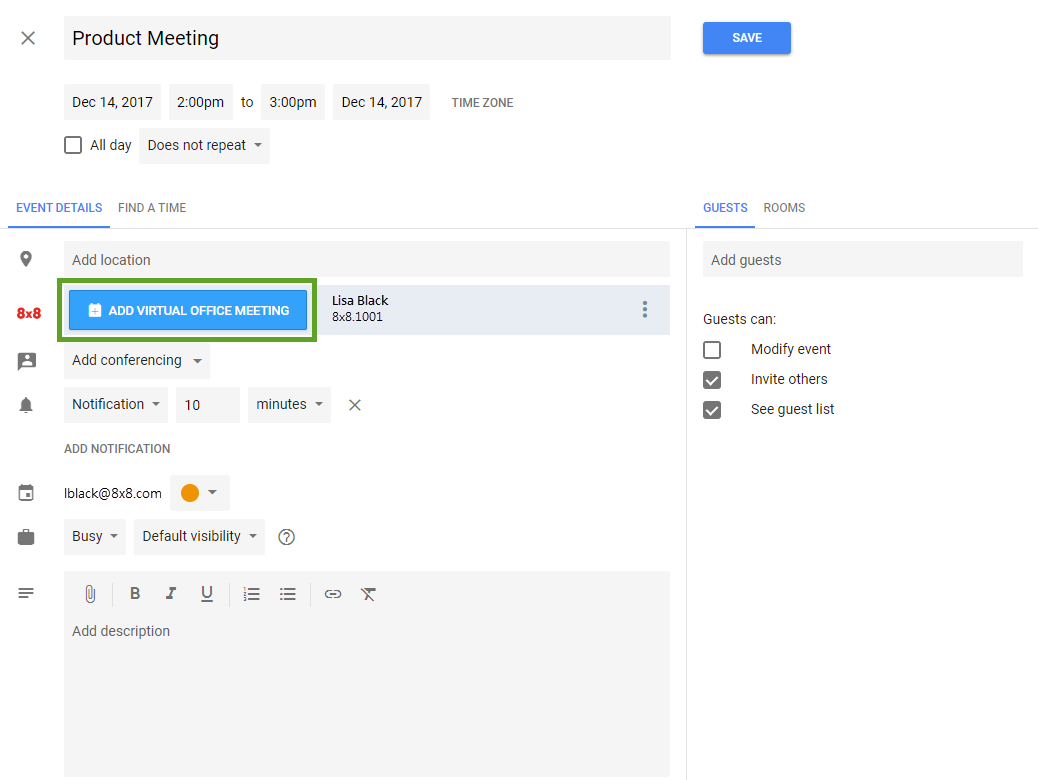 8x8 Virtual Meeting Google Calendar Plugin 8x8 Inc