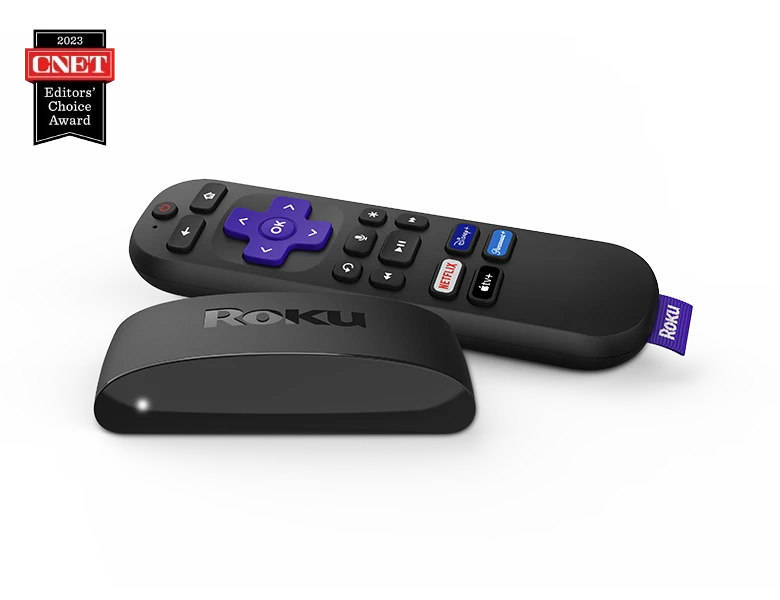 Look before you buy: Roku Express 4K+ at an angle with simple remote