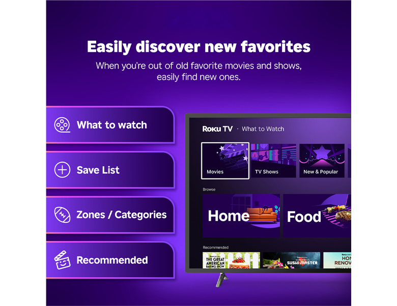 Easily find new movies and shows using the Roku streaming player interface