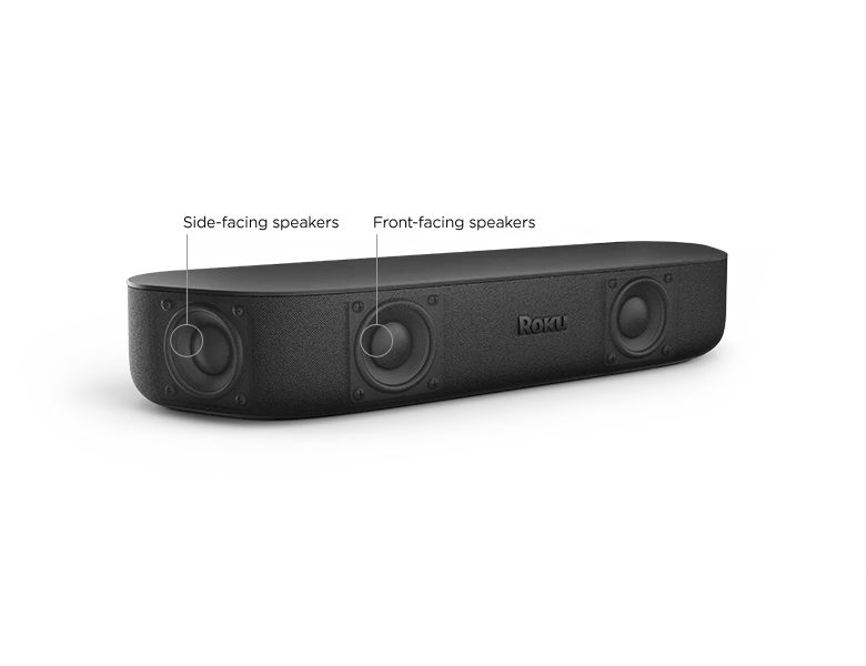 Refurbished Roku Streambar showing placement of speakers