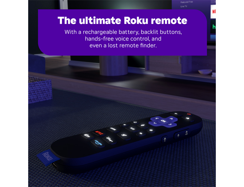 Roku Voice Remote Pro (2nd Edition) with backlight buttons for Roku Ultra