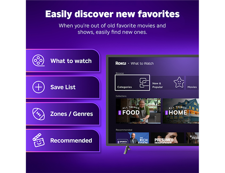 Easily find new movies and shows using the Roku streaming player interface