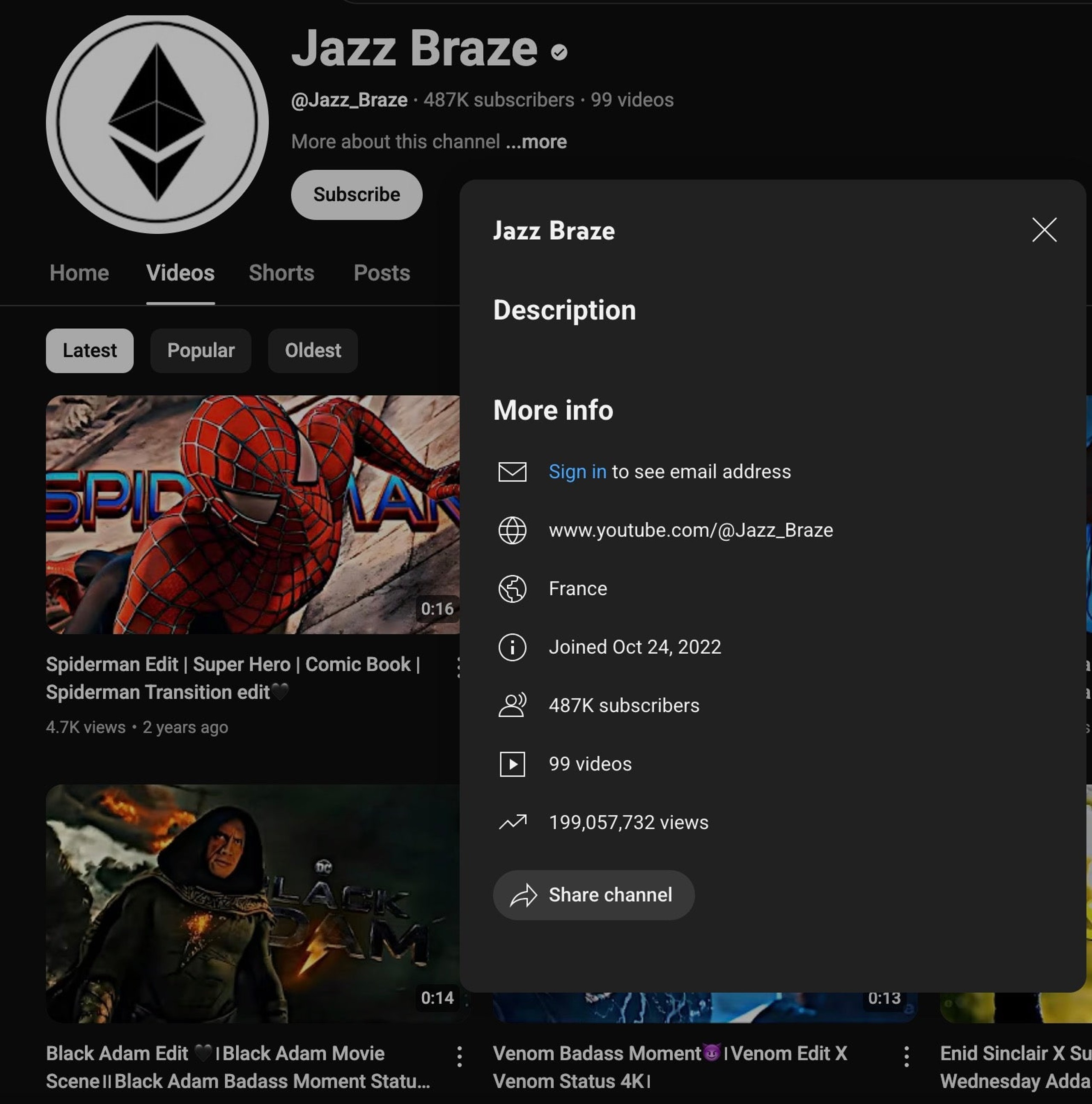 Jazz_Braze’s YouTube profile and recent video uploads