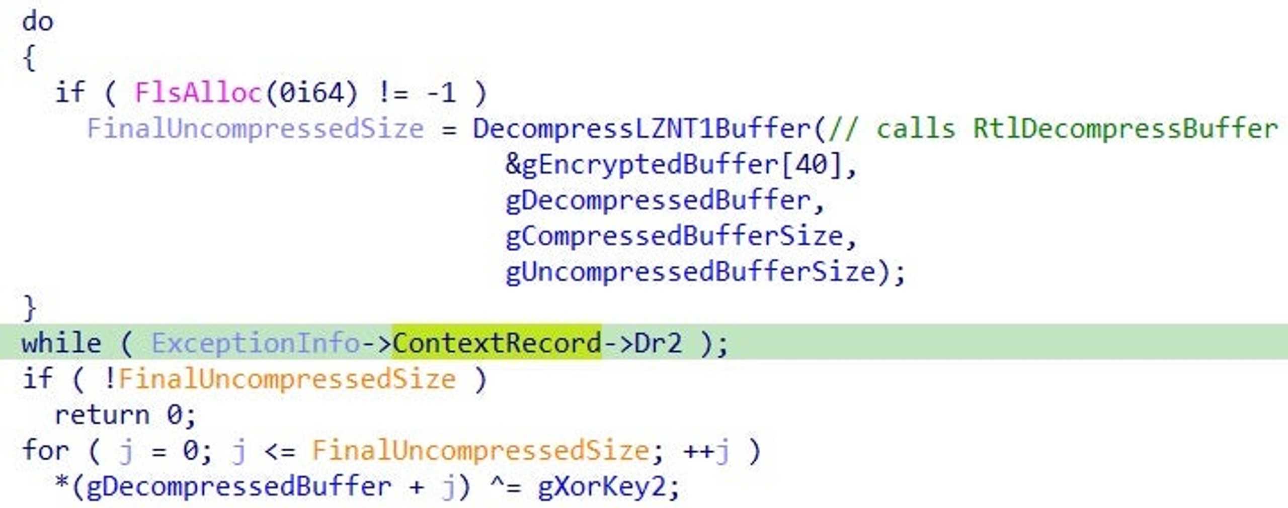Second iteration of XOR decryption in the unpacking function