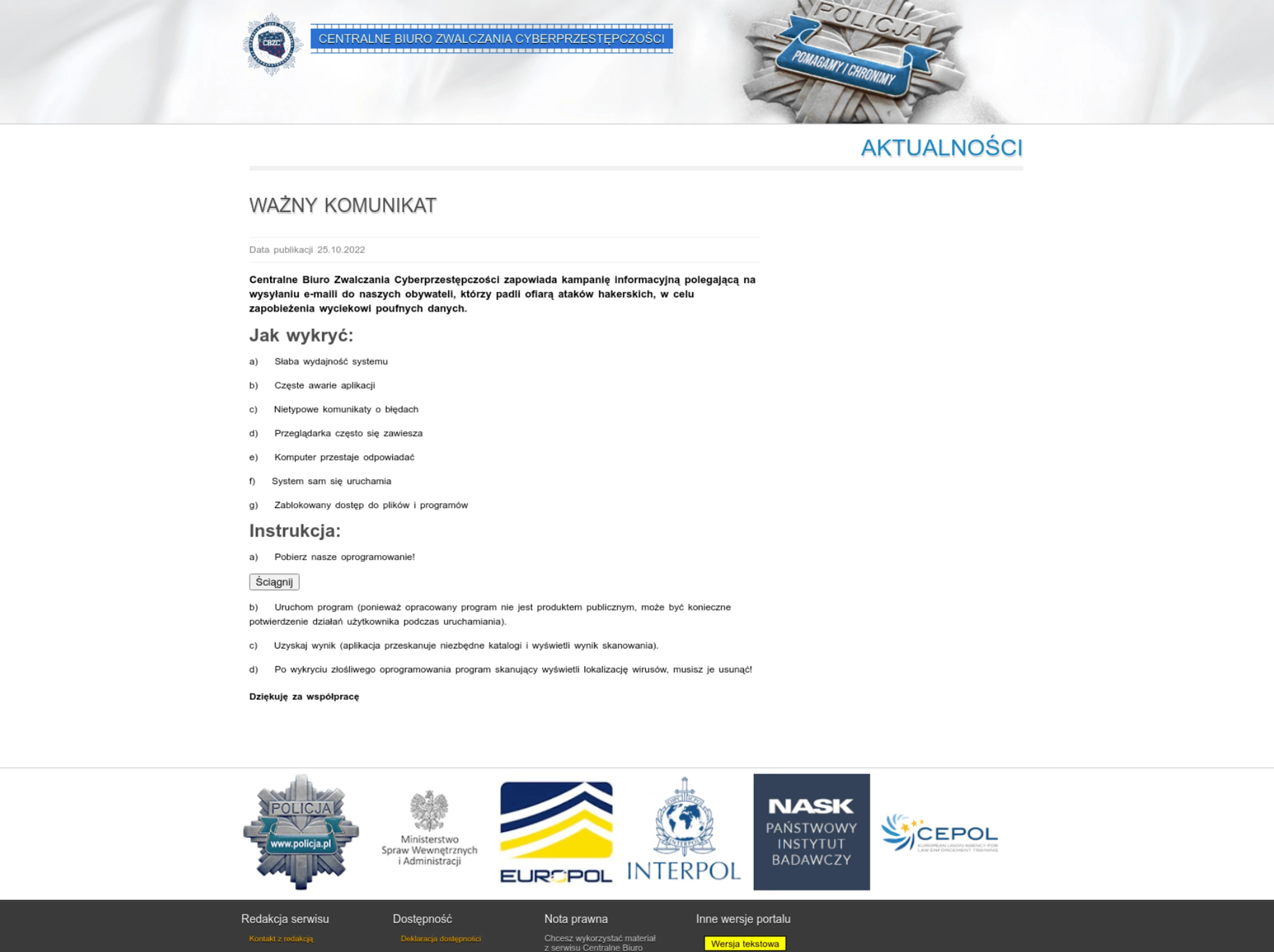 Malicious Page Mimicking cbzc.policja.gov.pl