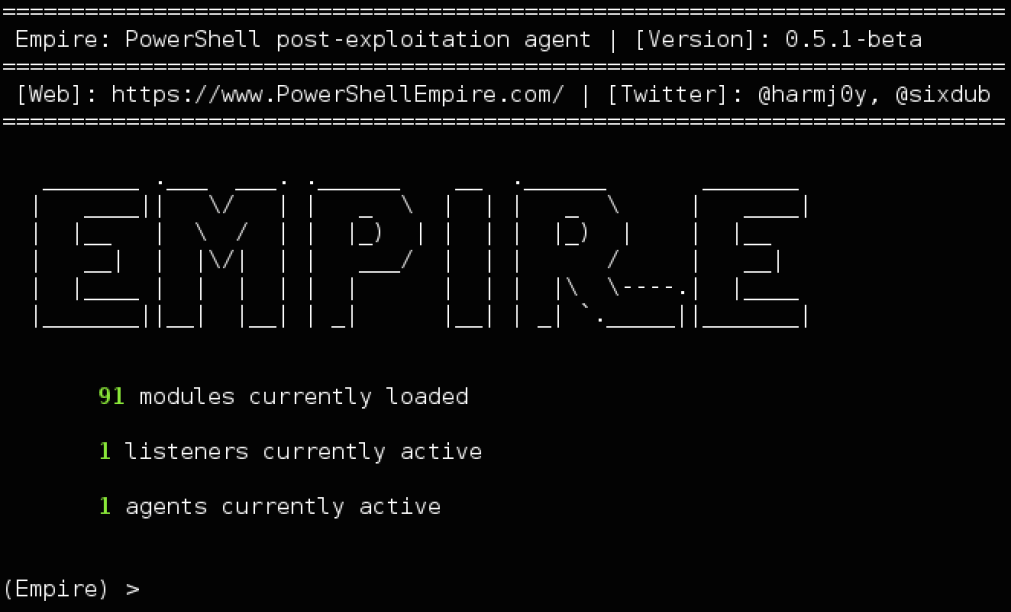 Screenshot van PowerShell post-exploitatie Empire