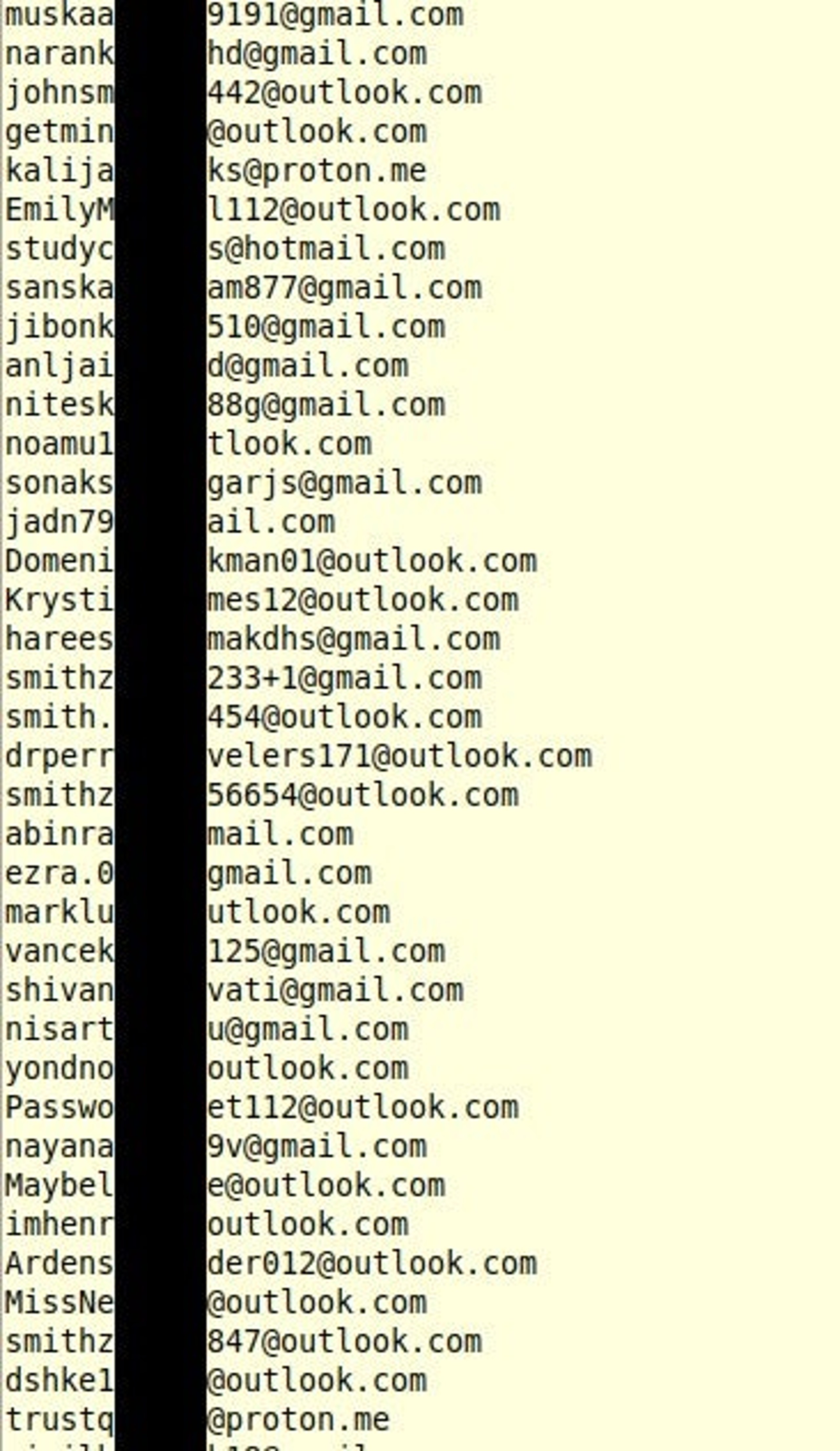 Sample of email addresses found in FreeDrain-associated Github commit