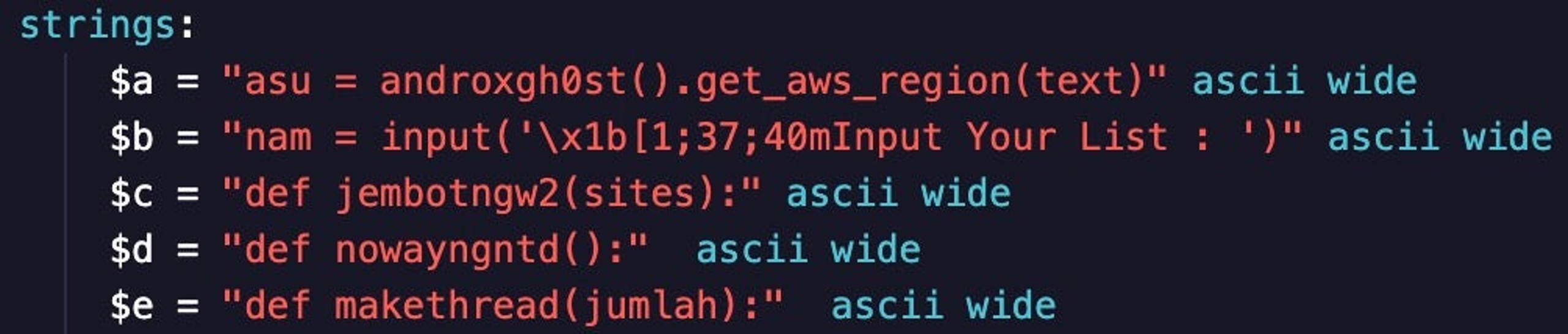 Targeted VirusTotal Livehunt rule searching for Androxgh0st strings