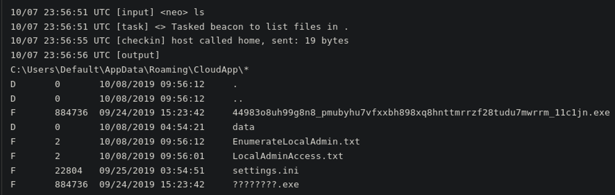 LS command issued to beacon