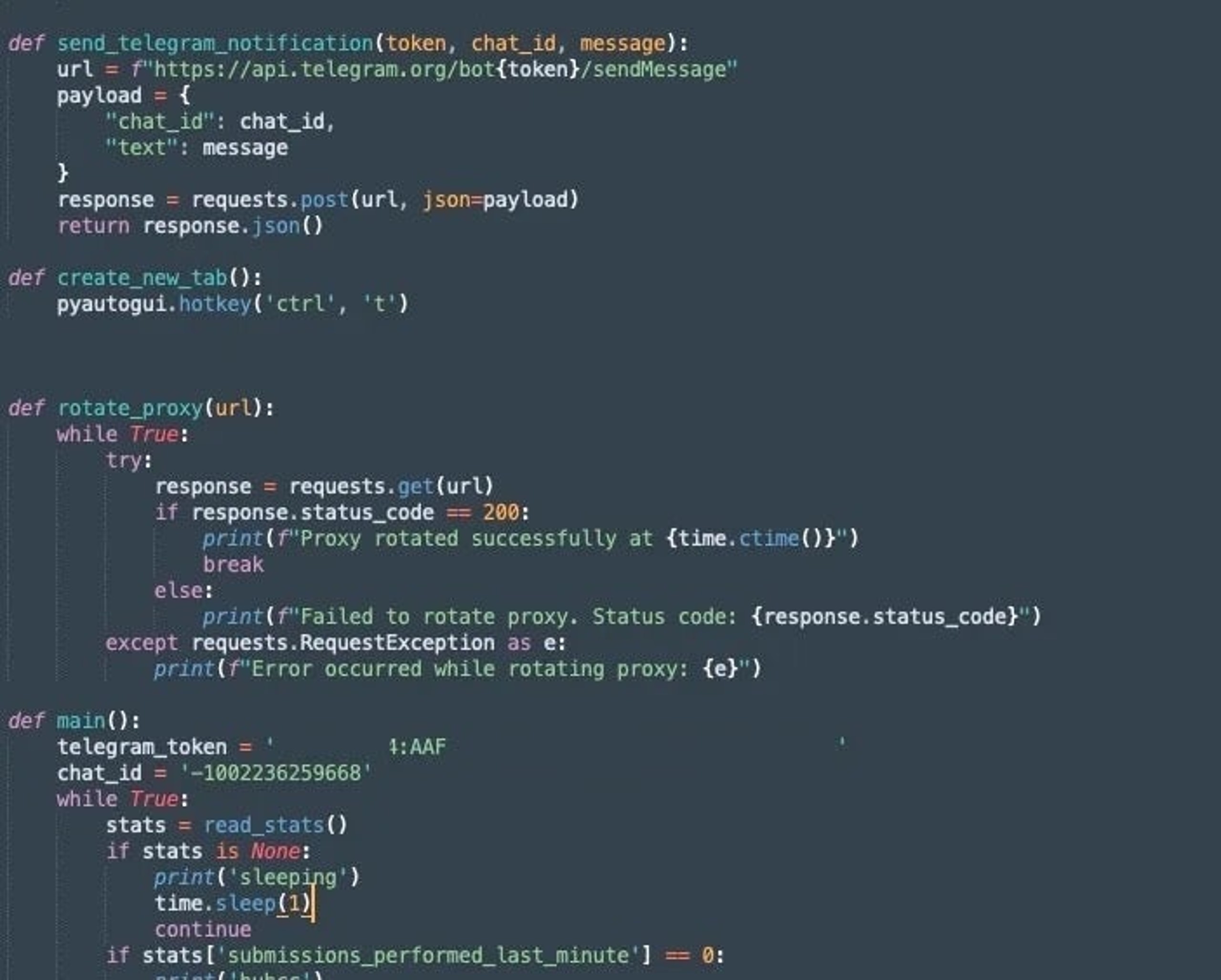 Telegram message submission + proxy rotation status in monitor.py
