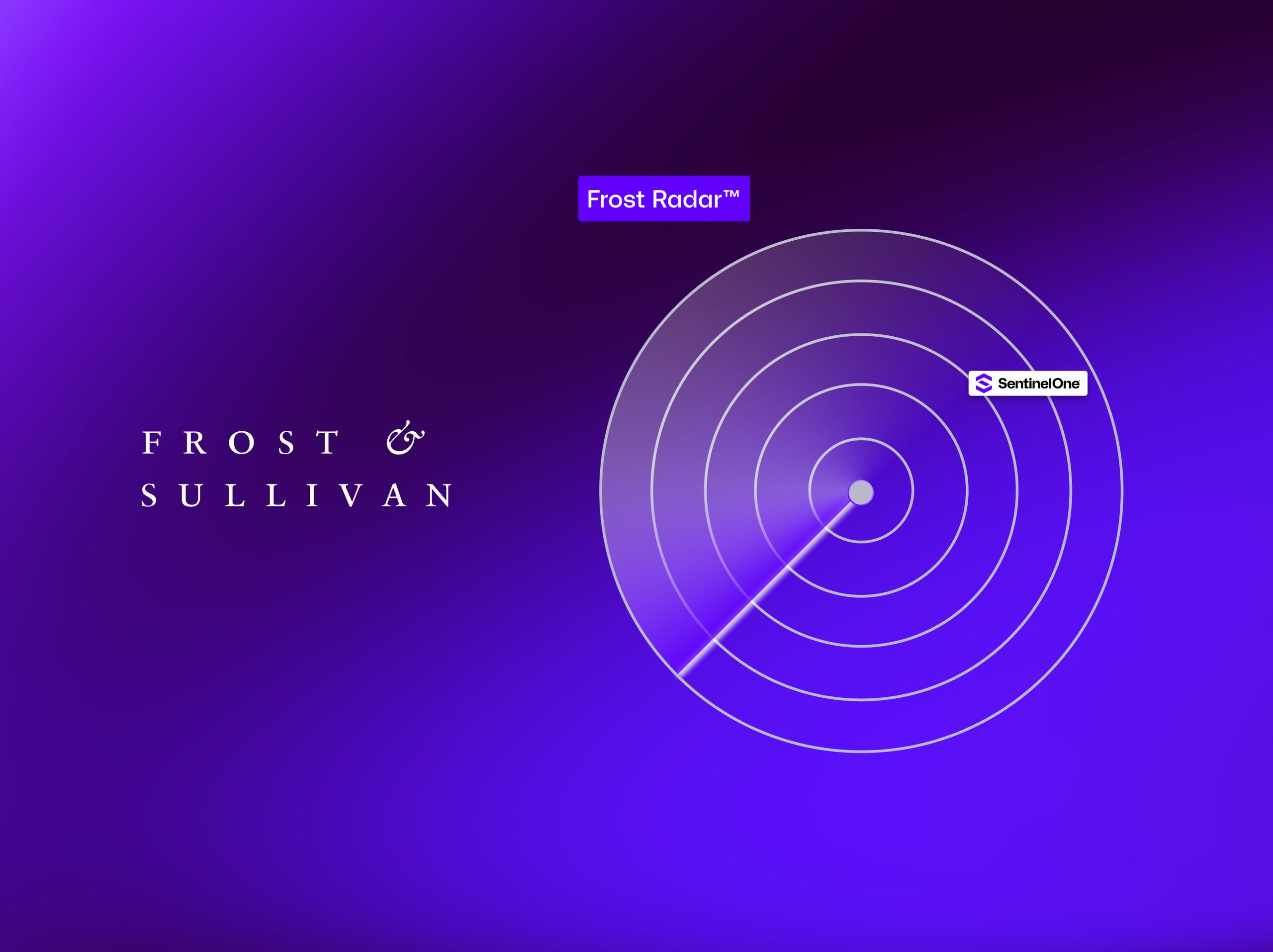 FROST & SULLIVAN logo on a purple gradient background with circular radar graphic and labels Frost Radar™ and SentinelOne