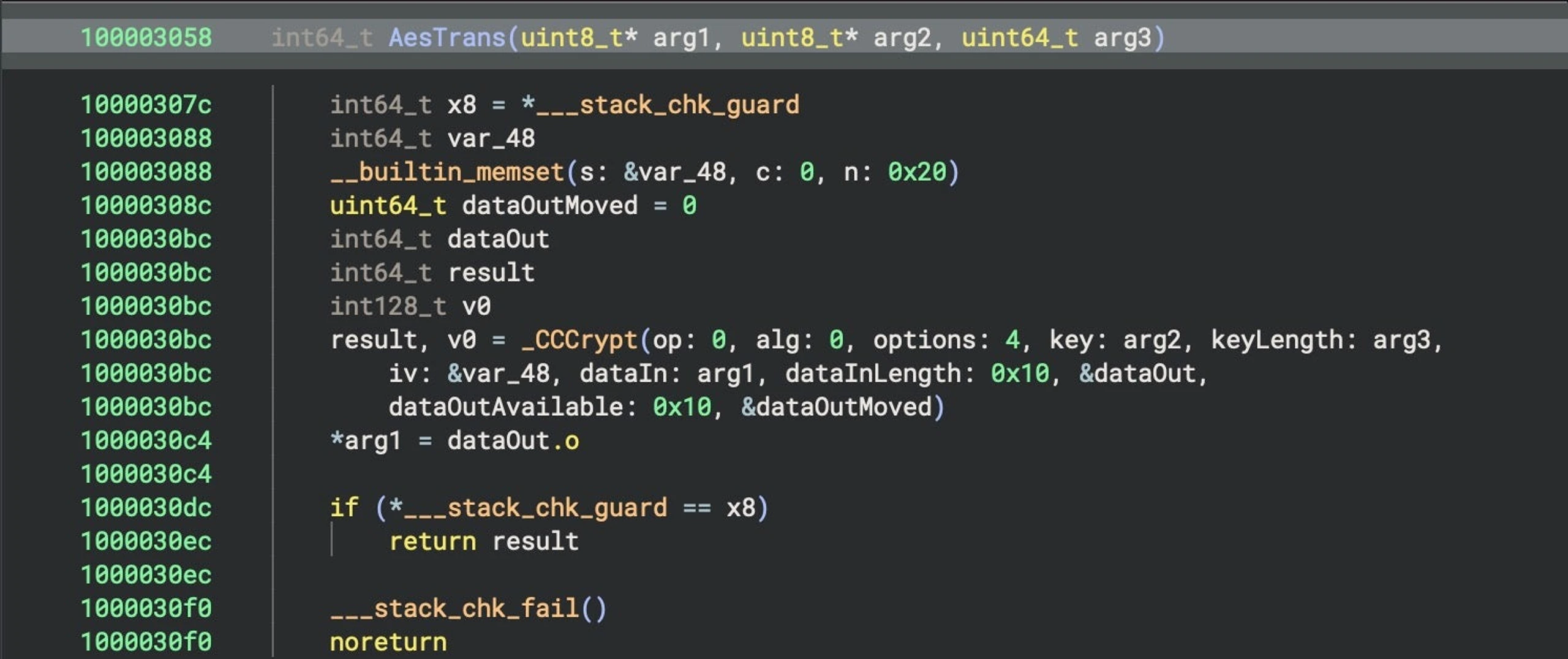 The AesTrans function is a wrapper of CCCrypt