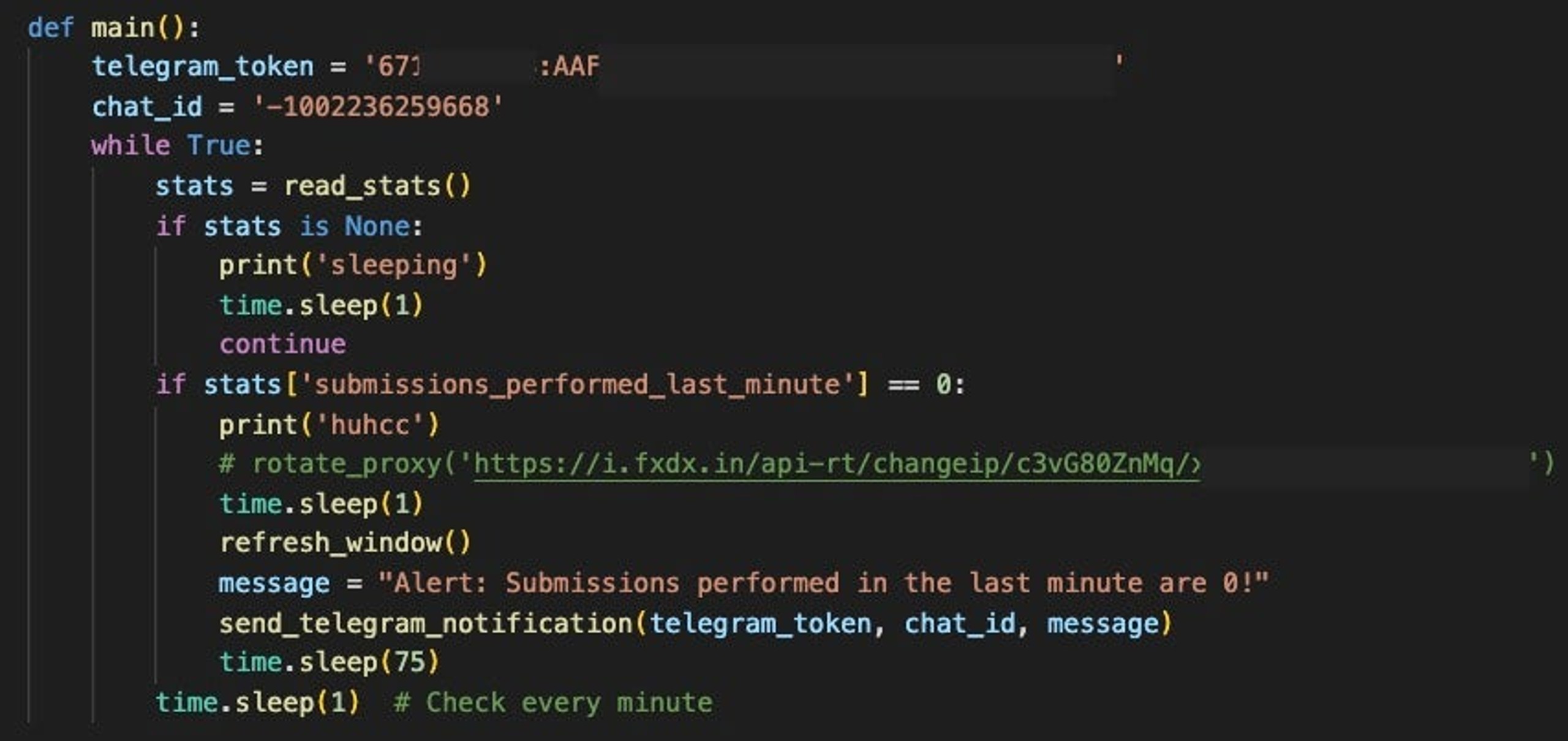 Telegram sending functionality in monitor.py