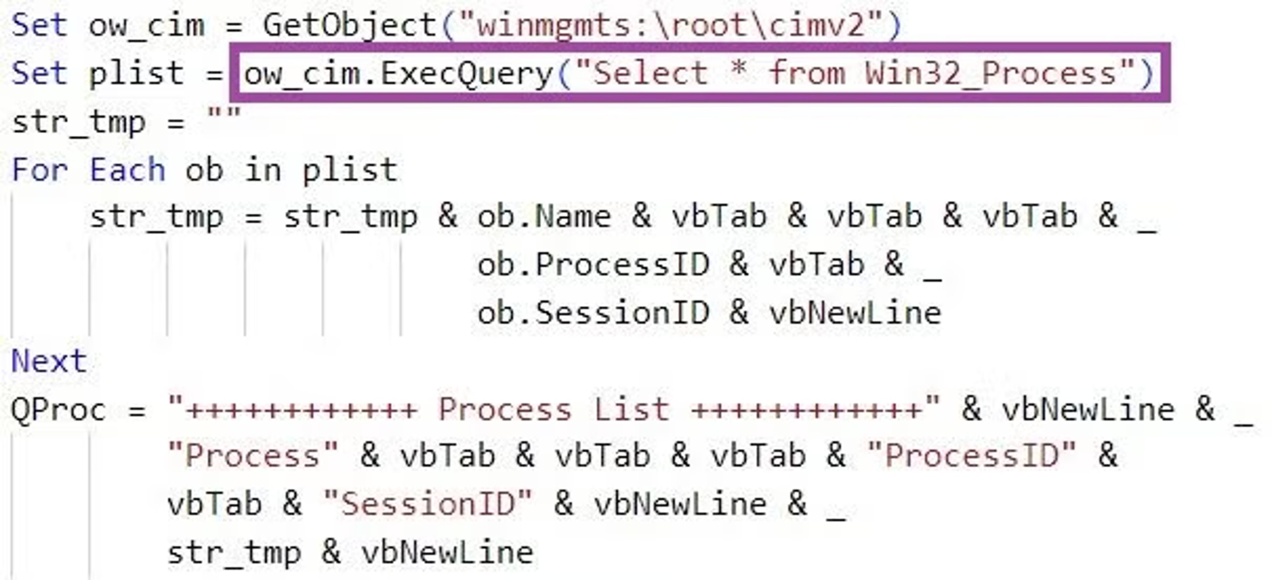 RandomQuery gathers Process List information
