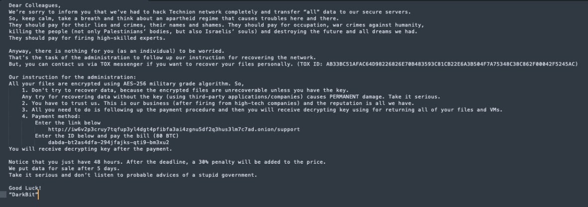 DarkBit Ransomware - messaging | SentinelOne