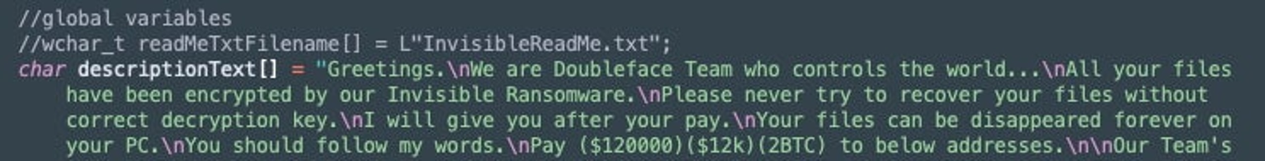 Invisible Ransom ransom note template in “ransom.cpp”