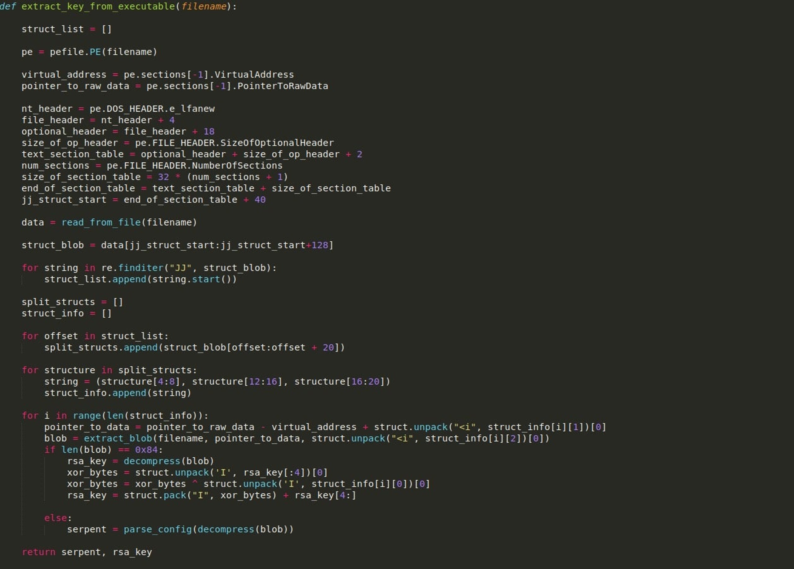 image of extract key from executable function