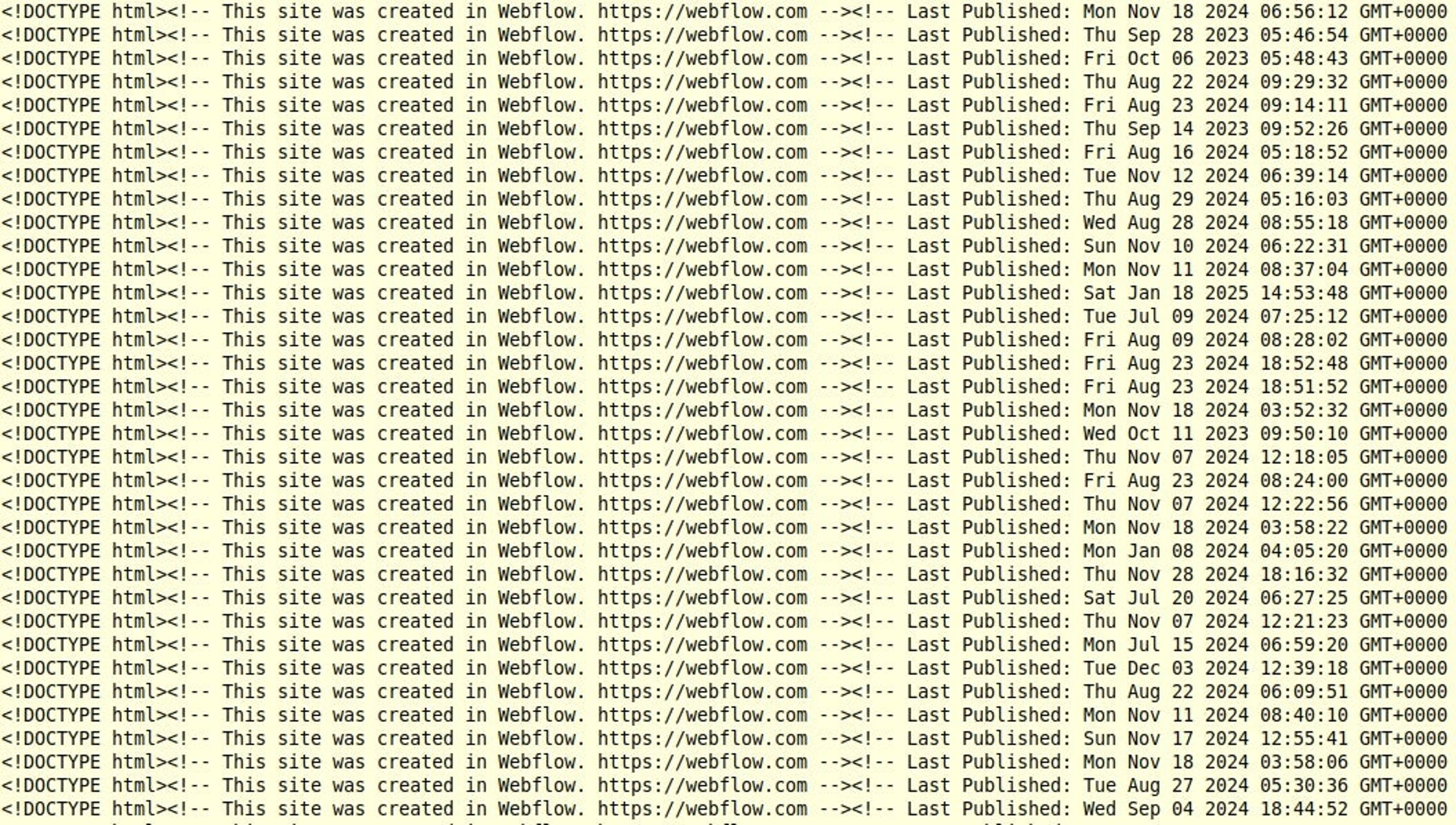 Webflow embeds publish timestamps into the HTML source code of published websites