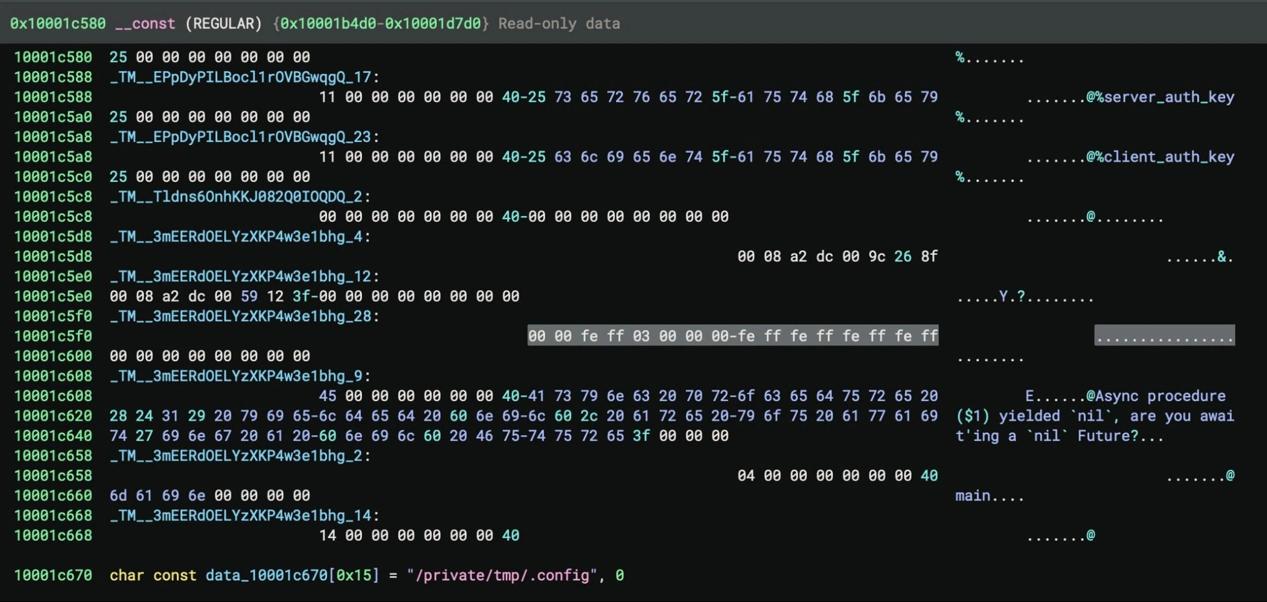 The lookup table is hard-coded in the __const section