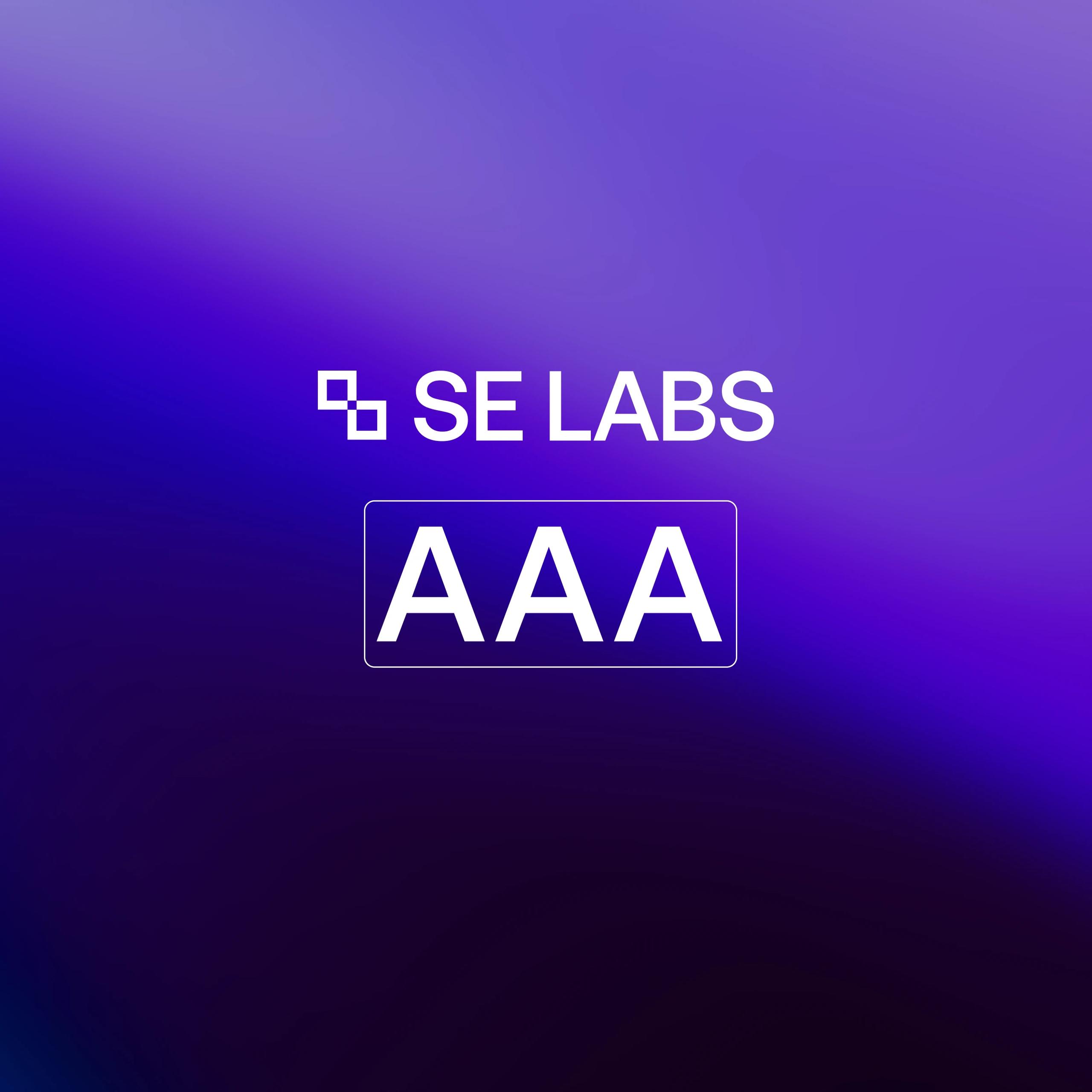 Purple gradient square background with white “SE LABS” logo and “AAA” in a rounded-rectangle outline
