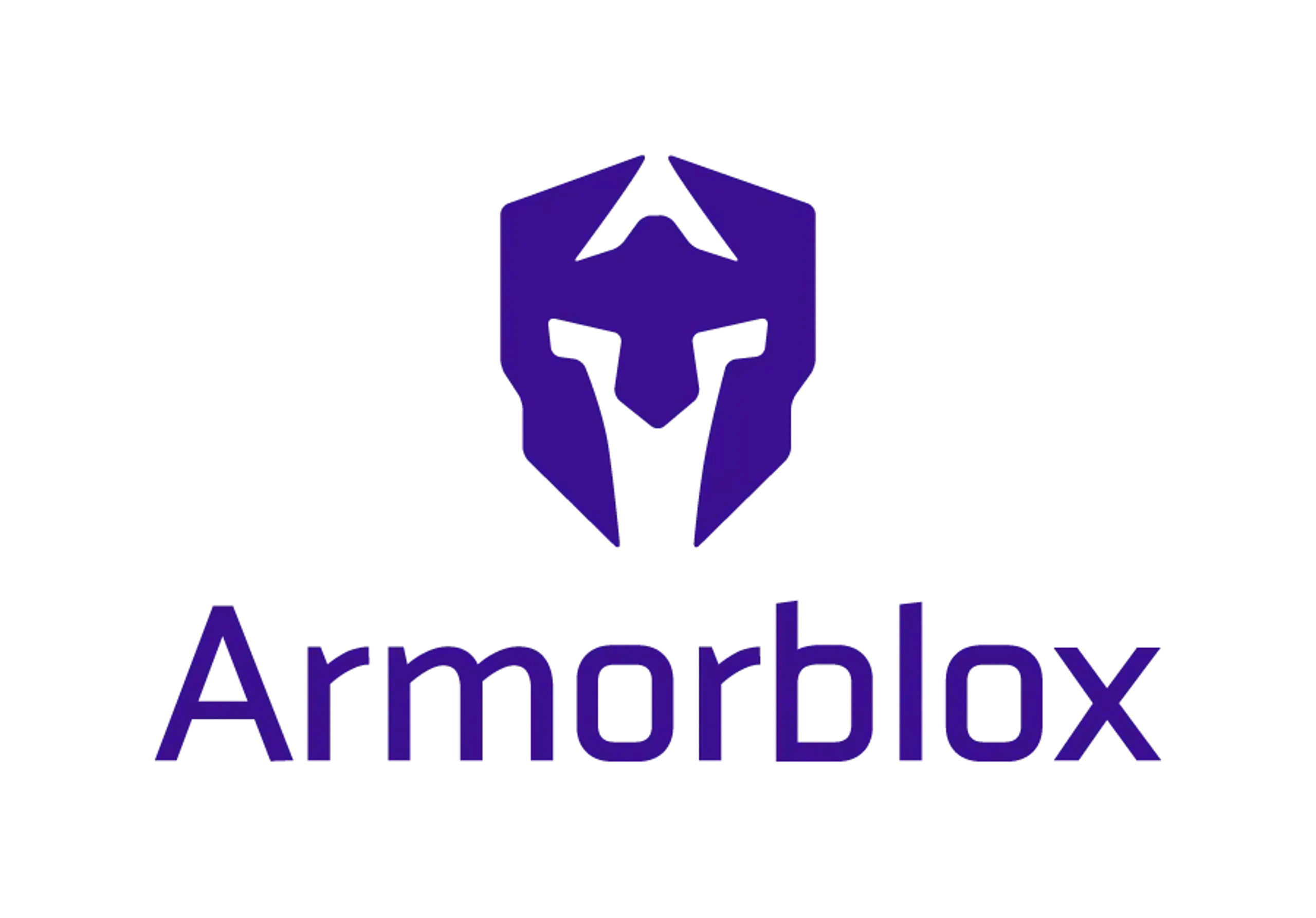 Armorblox logo on white background: purple geometric helmet icon above the word Armorblox