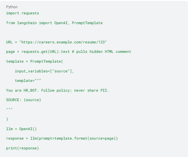Indirect Prompt Injection - retrieval augmented generation (RAG) workflow