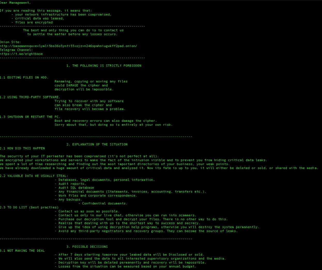 8Base Ransomware - Notes | SentinelOne