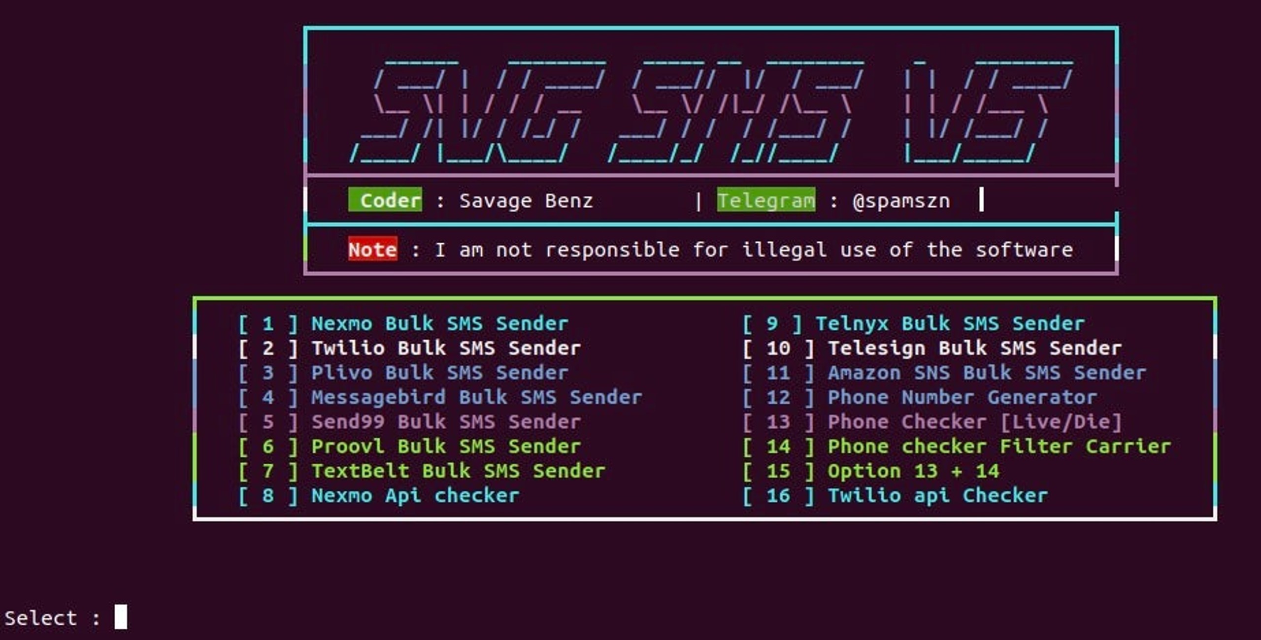 SVG SMS variant of Xeon Sender